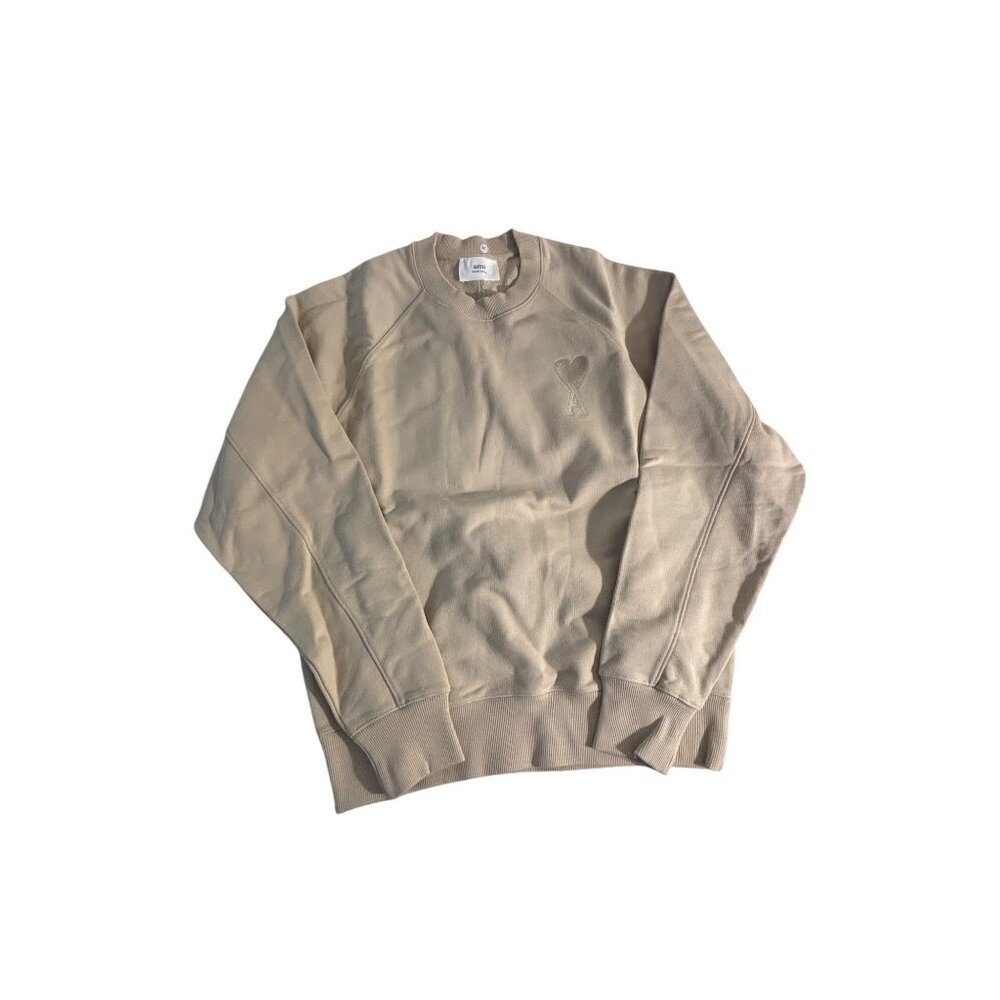 Ami Paris Beige Sweatshirt - Crew Neck Size M Cotton Blend Made In